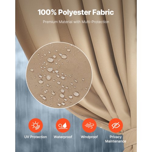 Gazebo Privacy Curtain 12' x 10' x 7.3' Waterproof Gazebo Curtains Khaki | EU