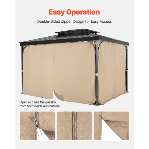 Gazebo Privacy Curtain 12' x 10' x 7.3' Waterproof Gazebo Curtains Khaki | EU