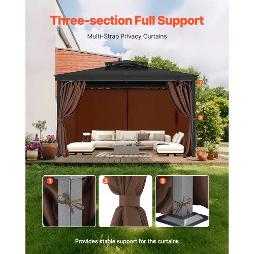 Gazebo Privacy Gardin 12' x 12' x 6,9' Vattentät Gazebo Gardiner Kaffe |  EU