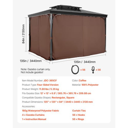 Gazebo Privacy Gardin 12' x 12' x 6,9' Vattentät Gazebo Gardiner Kaffe |  EU