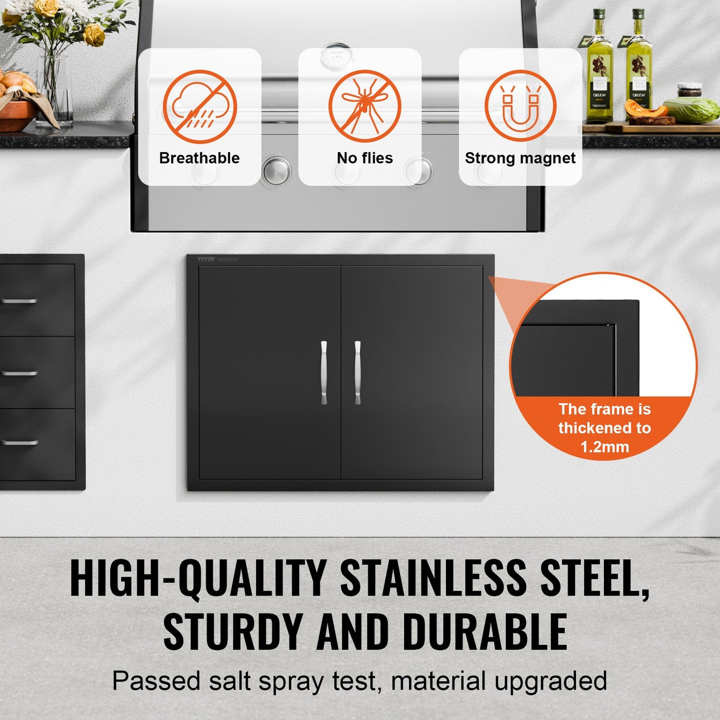 BBQ-Zugangstür, 788 x 610 mm doppelte Außenküchentür, Kaltplatten-Einbautür, vertikale Wandtür mit Griff, für BBQ-Insel, Grillstation, Außenschrank