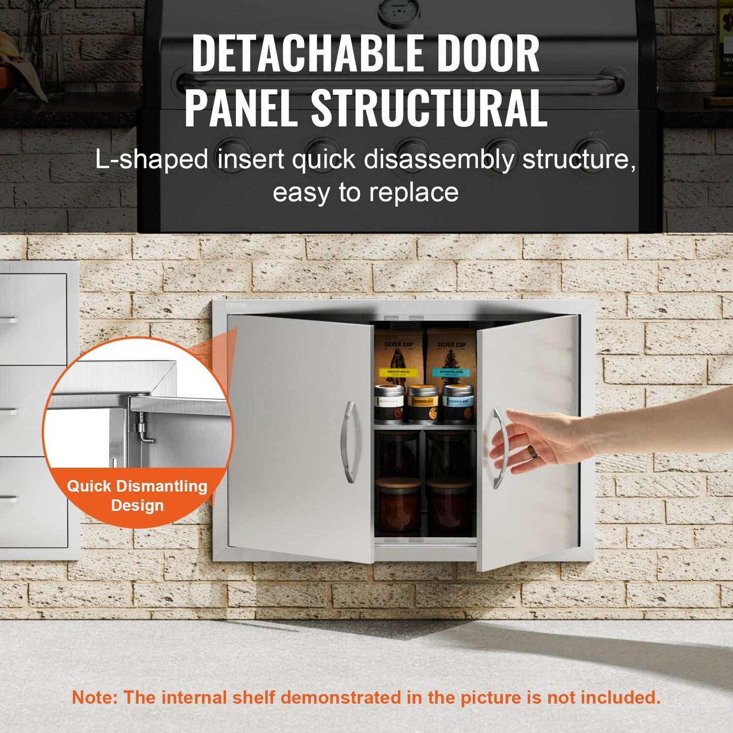 BBQ Access Door, 30W x 21H Inch Double Outdoor Kitchen Door, Stainless Steel Flush Mount Door, Wall Vertical Door with Handles, for BBQ Island, Grilling Station, Outside Cabinet