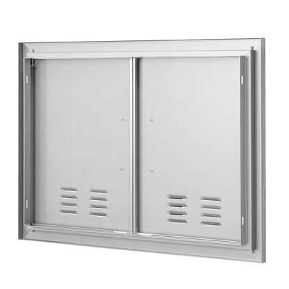 BBQ-åtkomstdörr, 762x533 mm dubbel utomhusköksdörr, infälld dörr i rostfritt stål, vertikal väggdörr med handtag och ventiler, för BBQ Island, grillstation, ytterskåp