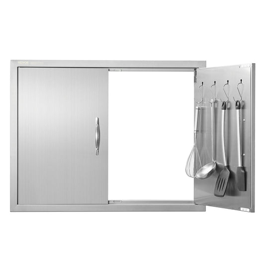 BBQ Access Door, 787x609mm Double Outdoor Kitchen Door, Stainless Steel Recessed Door, Double Wall Vertical Door with Handles and Hooks, for BBQ Island, Grill Station, Outdoor Cabinet