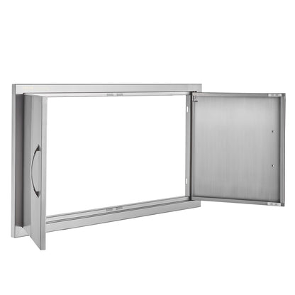 BBQ access door, 863x482 mm double outdoor kitchen door, stainless steel recessed door, vertical wall door with handle, for BBQ Island, grill station, outdoor cabinet