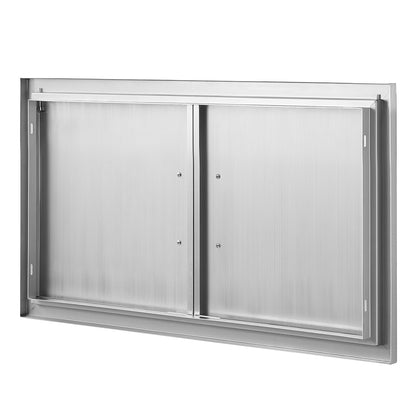 BBQ access door, 863x482 mm double outdoor kitchen door, stainless steel recessed door, vertical wall door with handle, for BBQ Island, grill station, outdoor cabinet