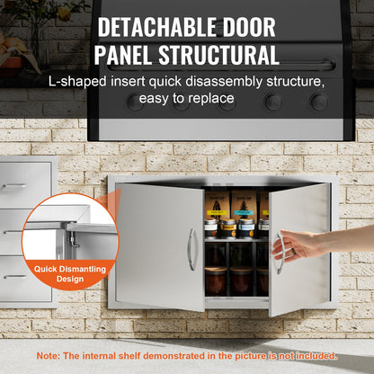 BBQ access door, 915x533 mm double outdoor kitchen door, stainless steel recessed door, vertical wall door with handle, for BBQ Island, grill station, outdoor cabinet