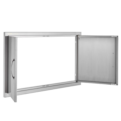 BBQ access door, 915x533 mm double outdoor kitchen door, stainless steel recessed door, vertical wall door with handle, for BBQ Island, grill station, outdoor cabinet