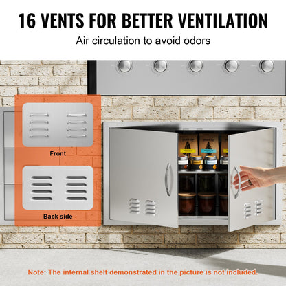 BBQ-Zugangstür, 914x534 mm Doppelte Außenküchentür, Edelstahl-Einbautür, Vertikale Wandtür mit Griff und Lüftungsschlitzen, für BBQ-Insel, Grillstation, Außenschrank