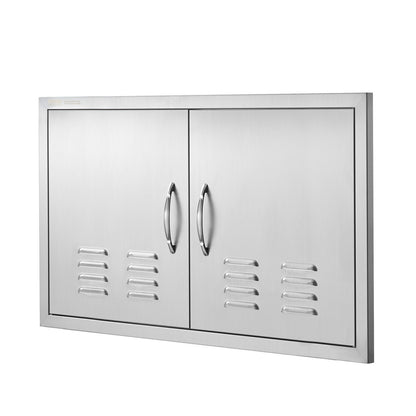 BBQ-Zugangstür, 914x534 mm Doppelte Außenküchentür, Edelstahl-Einbautür, Vertikale Wandtür mit Griff und Lüftungsschlitzen, für BBQ-Insel, Grillstation, Außenschrank