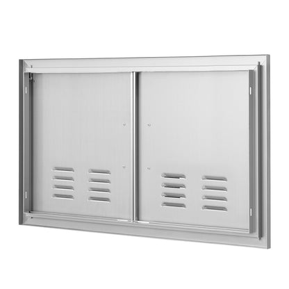 BBQ-Zugangstür, 914x534 mm Doppelte Außenküchentür, Edelstahl-Einbautür, Vertikale Wandtür mit Griff und Lüftungsschlitzen, für BBQ-Insel, Grillstation, Außenschrank
