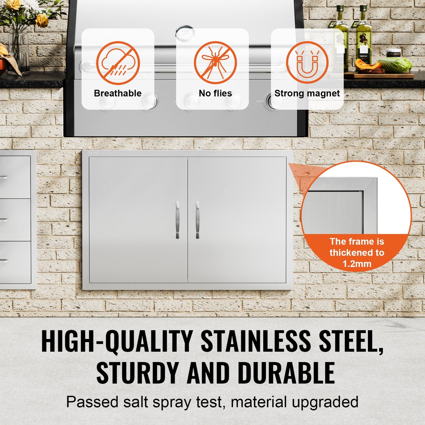 BBQ Access Door, 36W x 24H Inch Double Outdoor Kitchen Door, Stainless Steel Flush Mount Door, Wall Vertical Door with Handles, for BBQ Island, Grilling Station, Outside Cabinet