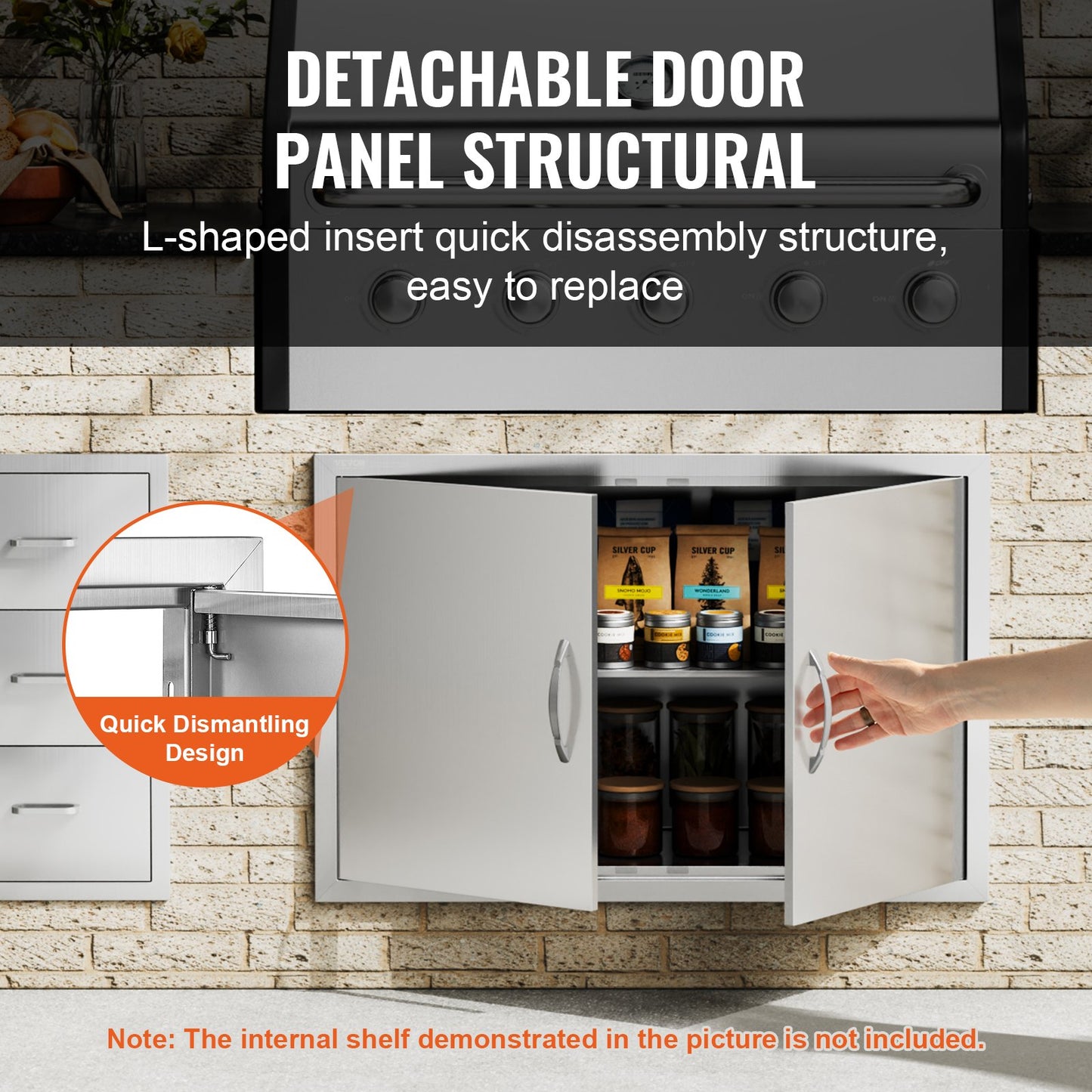BBQ Access Door, 36W x 24H Inch Double Outdoor Kitchen Door, Stainless Steel Flush Mount Door, Wall Vertical Door with Handles, for BBQ Island, Grilling Station, Outside Cabinet