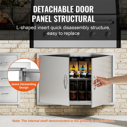 BBQ Access Door, 36W x 24H Inch Double Outdoor Kitchen Door, Stainless Steel Flush Mount Door, Wall Vertical Door with Handles, for BBQ Island, Grilling Station, Outside Cabinet