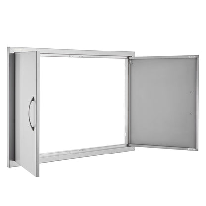 BBQ access door, 915x610 mm double outdoor kitchen door, stainless steel recessed door, vertical wall door with handle, for BBQ Island, grill station, outdoor cabinet