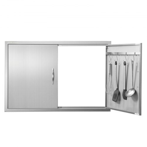 BBQ Access Door, 39W x 26H Inch Double Outdoor Kitchen Door, Stainless Steel Flush Mount Door, Wall Vertical Door with Handles and Hooks, for BBQ Island, Grilling Station, Outside Cabinet