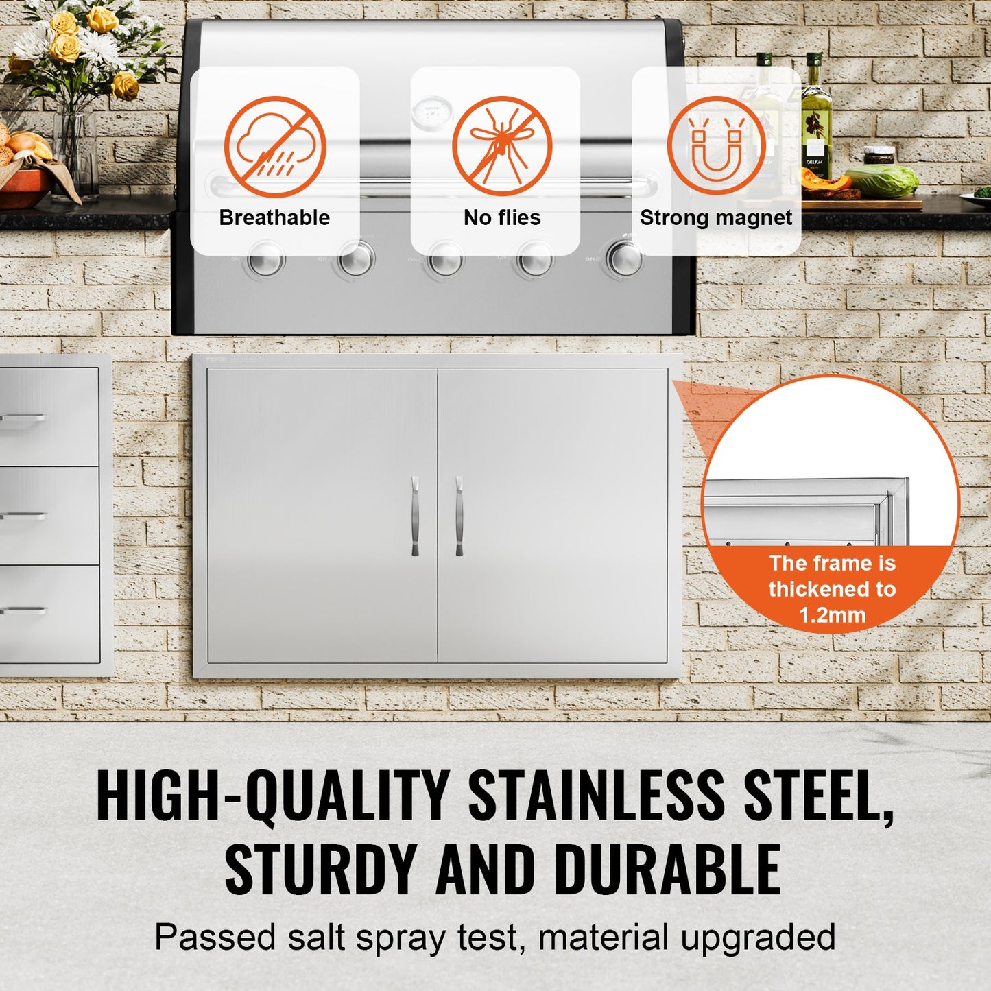 990x660 mm Grillinsel-Zugangstür Außenküchentür Edelstahl