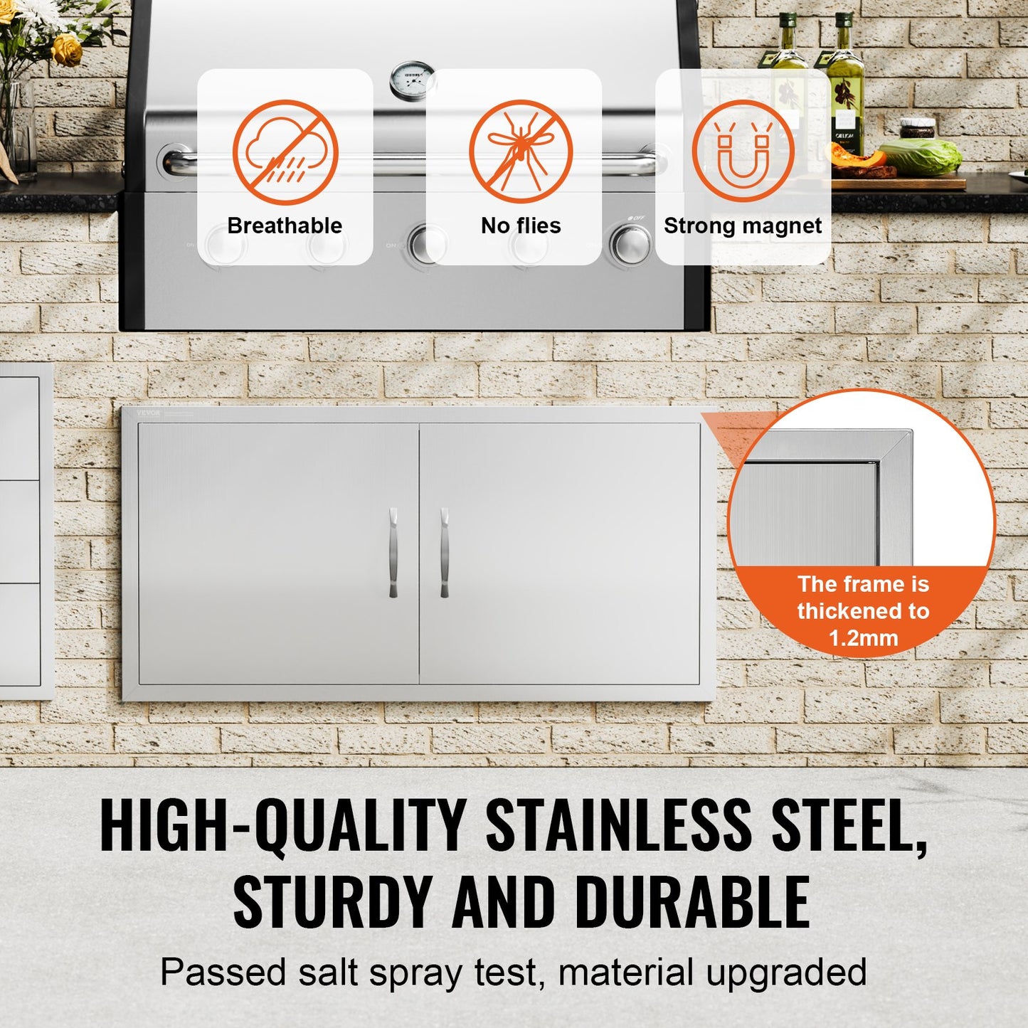 BBQ Access Door, 42W x 21H Inch Double Outdoor Kitchen Door, Stainless Steel Flush Mount Door, Wall Vertical Door with Handles, for BBQ Island, Grilling Station, Outside Cabinet