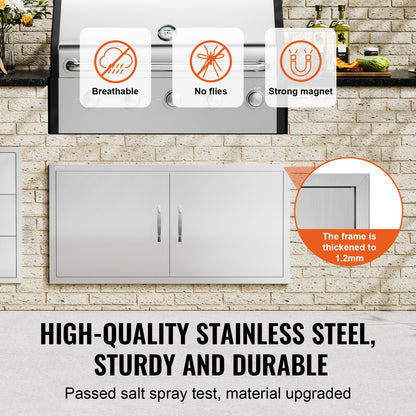 BBQ Access Door, 42W x 21H Inch Double Outdoor Kitchen Door, Stainless Steel Flush Mount Door, Wall Vertical Door with Handles, for BBQ Island, Grilling Station, Outside Cabinet