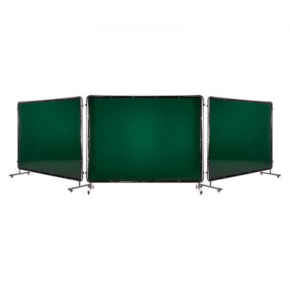 Welding Screen with Frame, 3-Panel 6 x 8 FT Welding Curtain Screen, Flame-Resistant Vinyl Safety Protection Screens with 12 Wheels & 6-Level UV Protection for Workshop/Industrial Use, Dark Green