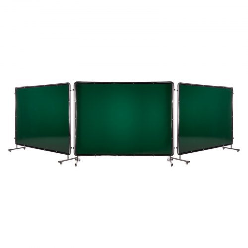 Welding Screen with Frame, 3-Panel 6 x 8 FT Welding Curtain Screen, Flame-Resistant Vinyl Safety Protection Screens with 12 Wheels & 6-Level UV Protection for Workshop/Industrial Use, Dark Green