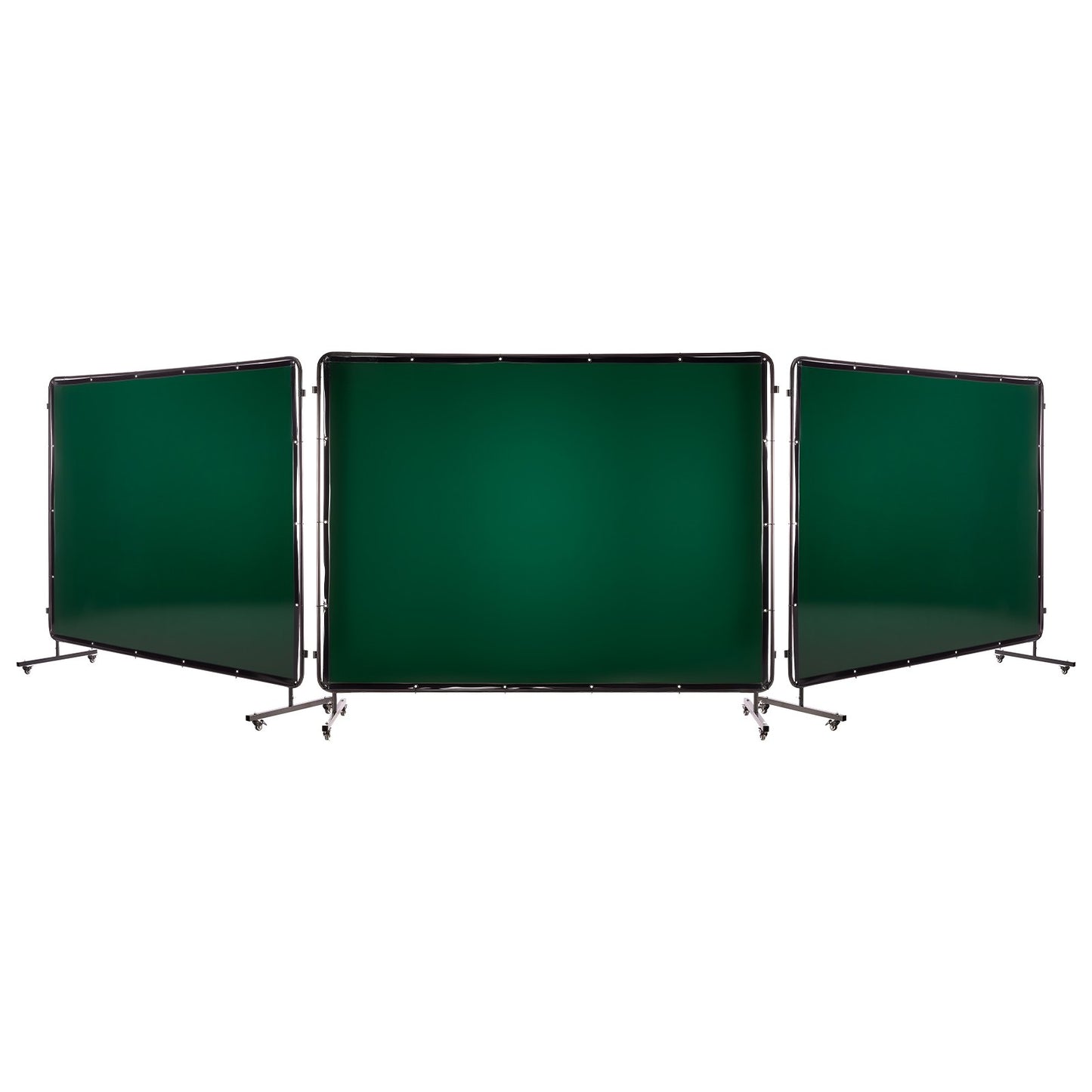 Welding Screen with Frame, 3-Panel 6 x 8 FT Welding Curtain Screen, Flame-Resistant Vinyl Safety Protection Screens with 12 Wheels & 6-Level UV Protection for Workshop/Industrial Use, Dark Green
