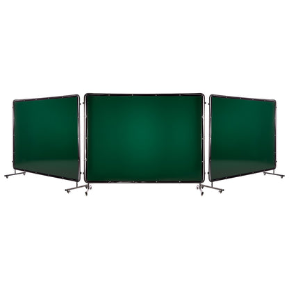 Welding Screen with Frame, 3-Panel 6 x 8 FT Welding Curtain Screen, Flame-Resistant Vinyl Safety Protection Screens with 12 Wheels & 6-Level UV Protection for Workshop/Industrial Use, Dark Green