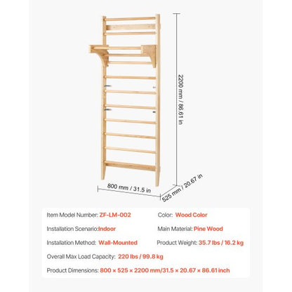 Svensk Stege Vägggym 10-nivåer Trälekplats Inomhus Klätterstege |  EU