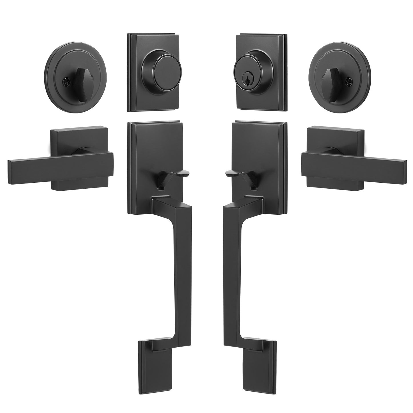 Doppeltürgriff-Set, Mattschwarzer quadratischer Türgriff, Doppel-Haustürgriff-Set mit umkehrbarem Griffhebel, Hochleistungs-Doppeltürschloss-Set mit Attrappe, für Bürotür oder Haustür