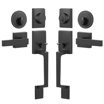 Doppeltürgriff-Set, Mattschwarzer quadratischer Türgriff, Doppel-Haustürgriff-Set mit umkehrbarem Griffhebel, Hochleistungs-Doppeltürschloss-Set mit Attrappe, für Bürotür oder Haustür