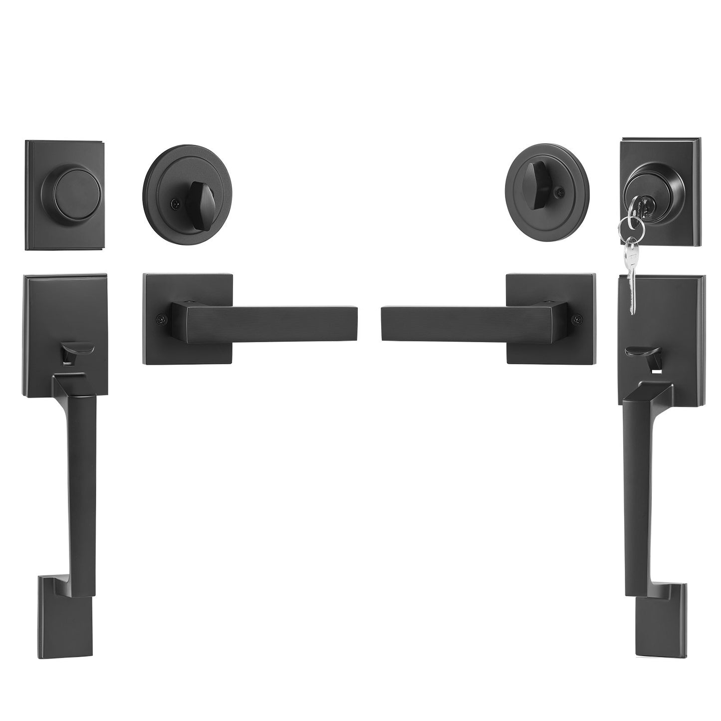 Doppeltürgriff-Set, Mattschwarzer quadratischer Türgriff, Doppel-Haustürgriff-Set mit umkehrbarem Griffhebel, Hochleistungs-Doppeltürschloss-Set mit Attrappe, für Bürotür oder Haustür