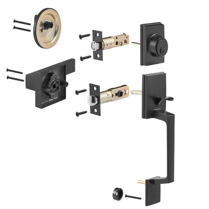 Doppeltürgriff-Set, Mattschwarzer quadratischer Türgriff, Doppel-Haustürgriff-Set mit umkehrbarem Griffhebel, Hochleistungs-Doppeltürschloss-Set mit Attrappe, für Bürotür oder Haustür