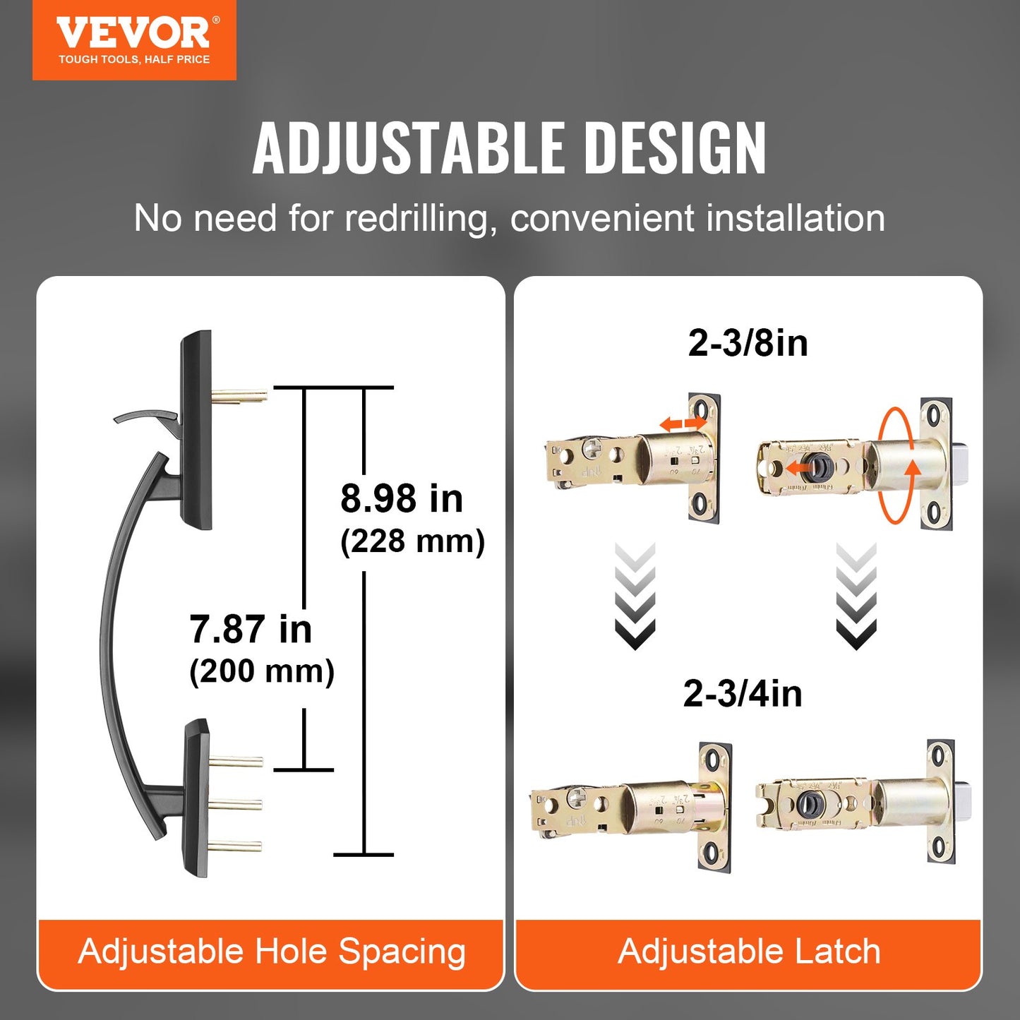 Double Door Handle Set, Matte Black Arched Door Handle, Double Front Door Handle Set with Reversible Handle Lever, Heavy Duty Double Door Lock Set with Dummy, for Office Door or Front Door