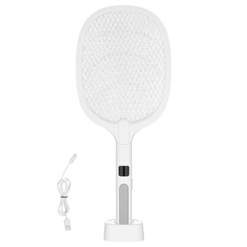 Electric Fly Swatter, Zapper Racket with 3 Layers Mesh & Digital Screen Display, Dual Modes Fly Killer with 1500mAh Battery Rechargeable for Home, Bedroom, Kitchen and Patio, White