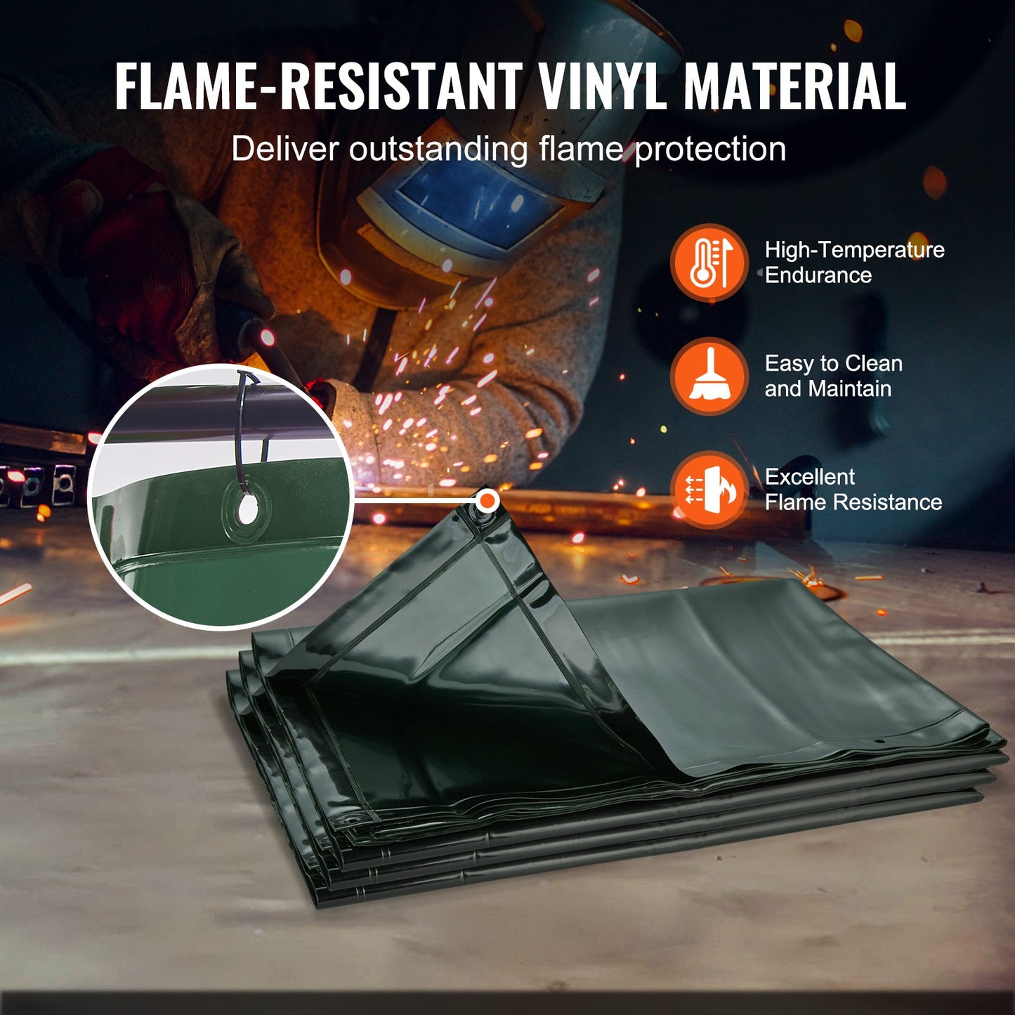Welding Screen with Frame, 6' x 6' 3 Panel Welding Curtain Screens, Flame-Resistant Vinyl Welding Protection Screen on 12 Swivel Wheels (6 Lockable), Moveable & Professional for Workshop, Green