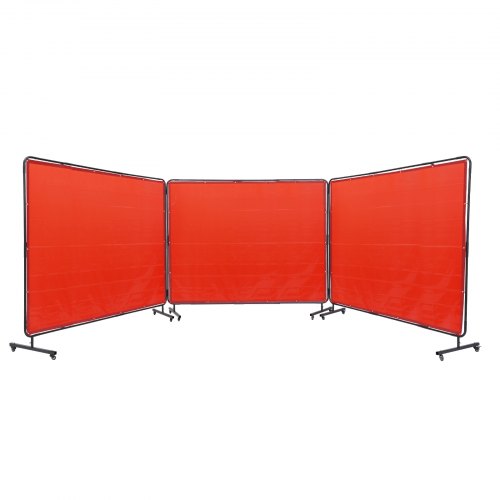 Welding Screen with Frame, 6' x 8' 3 Panel Welding Curtain Screens, Flame-Resistant Vinyl Welding Protection Screen on 12 Swivel Wheels (6 Lockable), Moveable & Professional for Workshop, Red