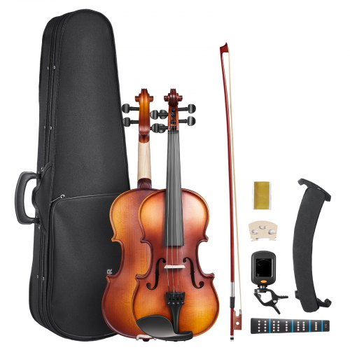 Violin 3/4 Size for Adults, Violin Fiddle Set for Beginners Student with Hard Case, Rosin, Bow, Shoulder Rest,Bridge,Tuner and Extra Strings,Solidwood Professional Musical Instruments (Brown)