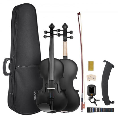 Violin 4/4 Full Size for Adults, Violin Fiddle Set for Beginners Student with Hard Case, Rosin, Bow, Shoulder Rest, Bridge, Tuner and Extra Strings, Professional Solidwood Instruments (Black)