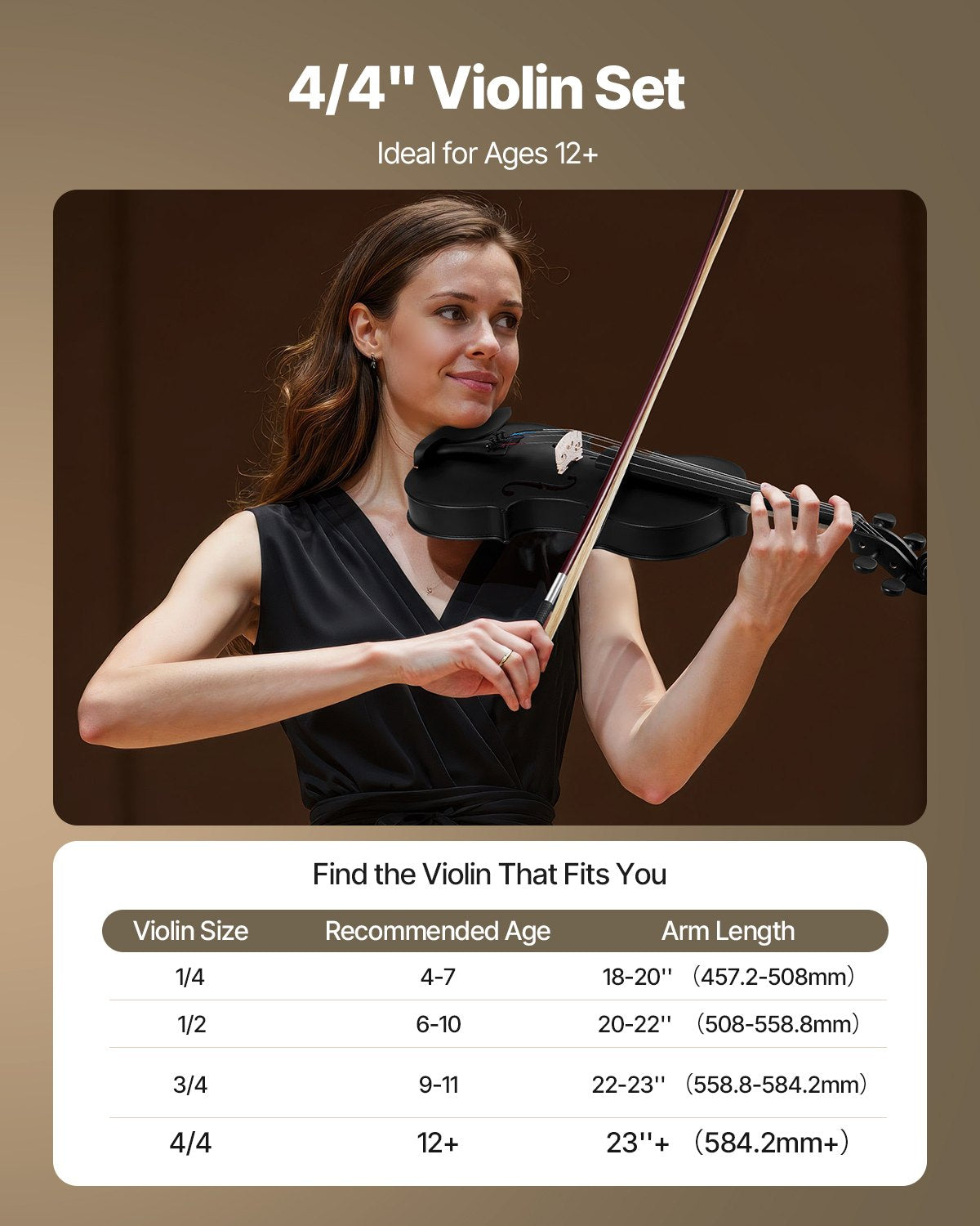 Violin 4/4 Full Size for Adults, Violin Fiddle Set for Beginners Student with Hard Case, Rosin, Bow, Shoulder Rest, Bridge, Tuner and Extra Strings, Professional Solidwood Instruments (Black)