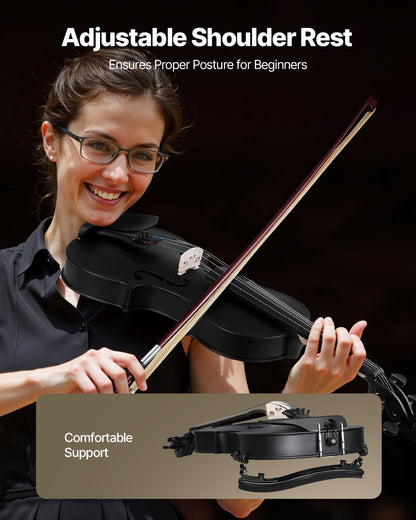Violin 4/4 Full Size for Adults, Violin Fiddle Set for Beginners Student with Hard Case, Rosin, Bow, Shoulder Rest, Bridge, Tuner and Extra Strings, Professional Solidwood Instruments (Black)