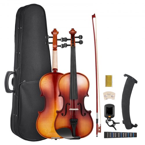Violin 4/4 Full Size for Adults, Violin Fiddle Set for Beginners Student with Hard Case,Rosin, Bow,Shoulder Rest,Bridge,Extra Strings,Professional Solidwood Instrument (Glossy Brown)