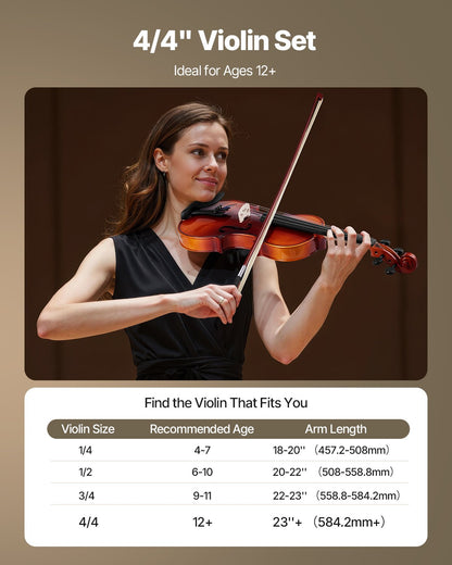 Violin 4/4 Full Size for Adults, Violin Fiddle Set for Beginners Student with Hard Case,Rosin, Bow,Shoulder Rest,Bridge,Extra Strings,Professional Solidwood Instrument (Glossy Brown)