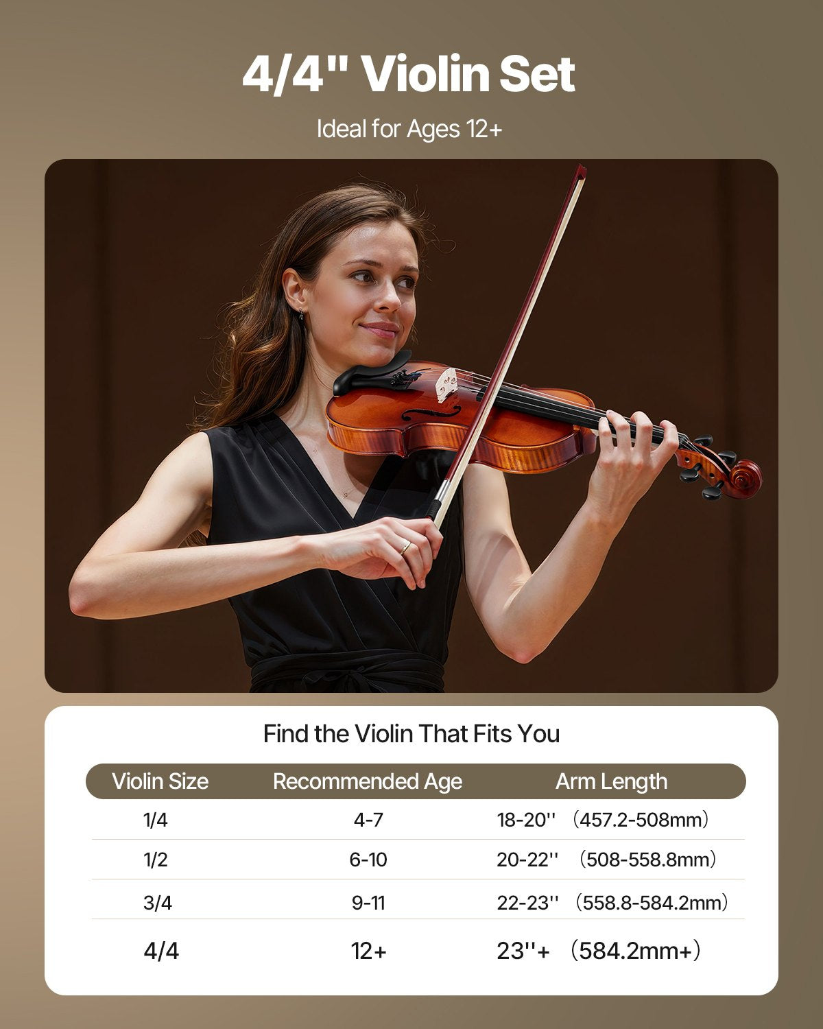 Violin 4/4 Full Size for Adults, Violin Fiddle Set for Beginners Student with Hard Case,Rosin, Bow,Shoulder Rest,Bridge,Extra Strings,Professional Solidwood Instrument (Glossy Brown Patterned)