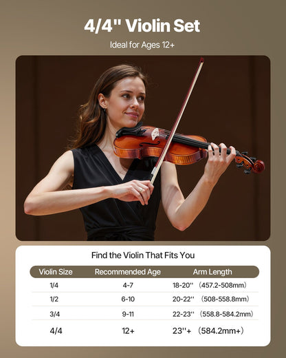 Violin 4/4 Full Size for Adults, Violin Fiddle Set for Beginners Student with Hard Case,Rosin, Bow,Shoulder Rest,Bridge,Extra Strings,Professional Solidwood Instrument (Glossy Brown Patterned)