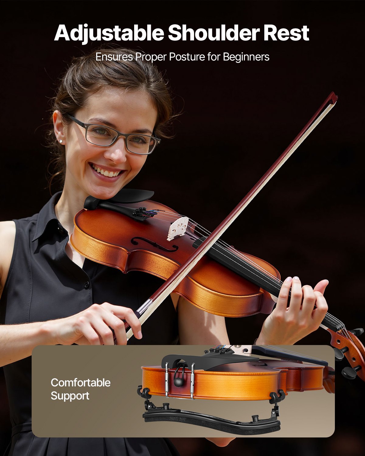 Violin 4/4 Full Size for Adults, Violin Fiddle Set for Beginners Student with Hard Case, Rosin, Bow, Shoulder Rest,Bridge,Extra Strings,Professional Solidwood Instrument (Matte Brown)