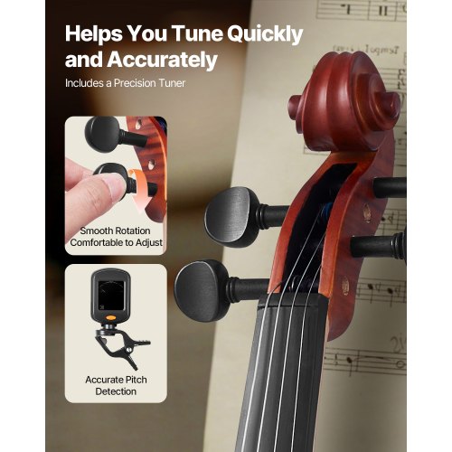 Fiolset 355 mm massivt trä för nybörjare mattbrunt mönster