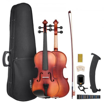 Violin 4/4 Full Size for Adults, Violin Fiddle Set for Beginners Student with Hard Case, Rosin, Bow, Shoulder Rest,Bridge,Extra Strings,Professional Solidwood Instrument (Matte Brown Patterned)