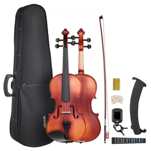Violin set 355 mm solid wood for beginners matte brown pattern