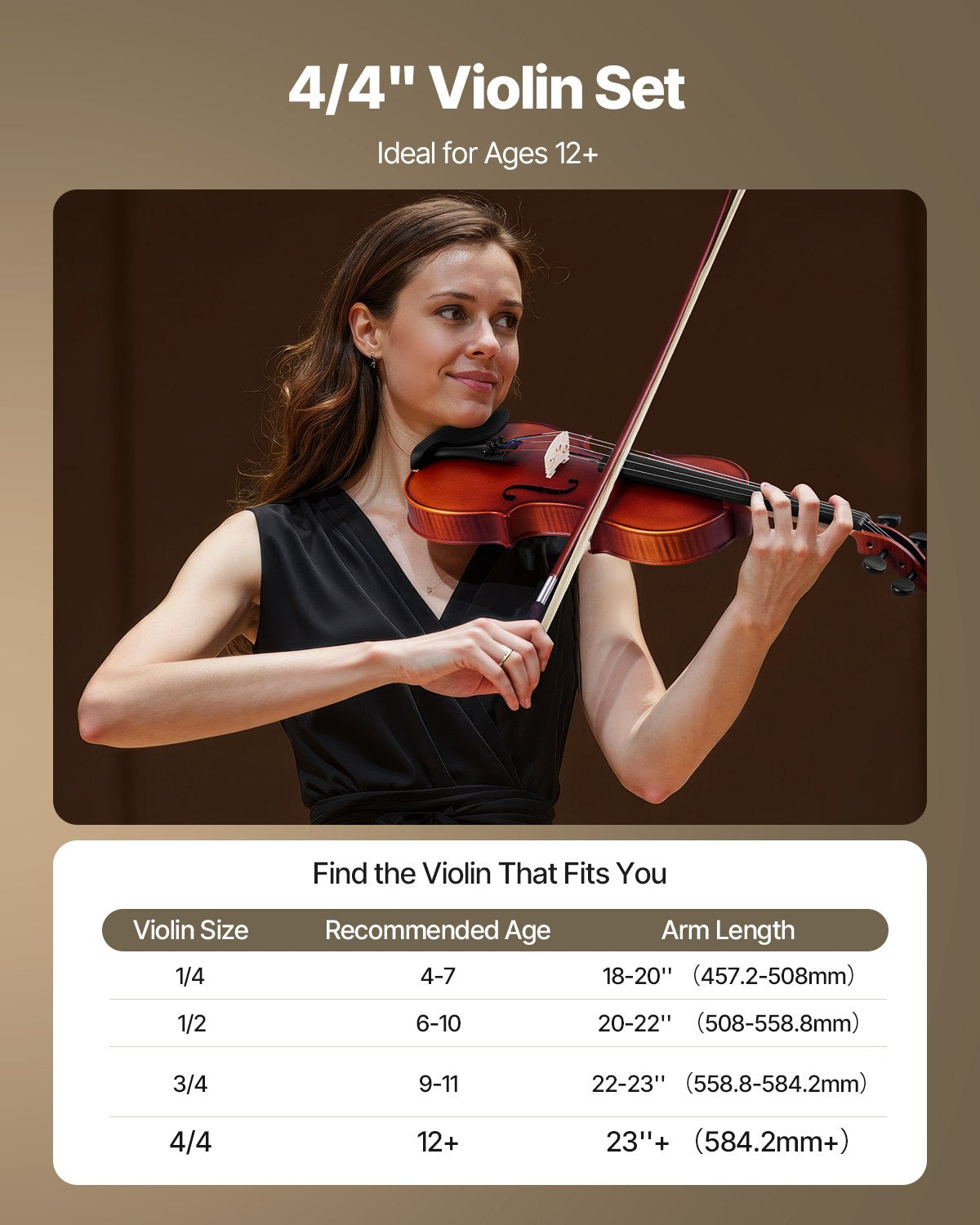 Violin 4/4 Full Size for Adults, Violin Fiddle Set for Beginners Student with Hard Case, Rosin, Bow, Shoulder Rest,Bridge,Extra Strings,Professional Solidwood Instrument (Matte Brown Patterned)