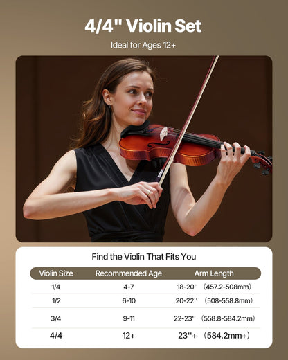 Violin 4/4 Full Size for Adults, Violin Fiddle Set for Beginners Student with Hard Case, Rosin, Bow, Shoulder Rest,Bridge,Extra Strings,Professional Solidwood Instrument (Matte Brown Patterned)
